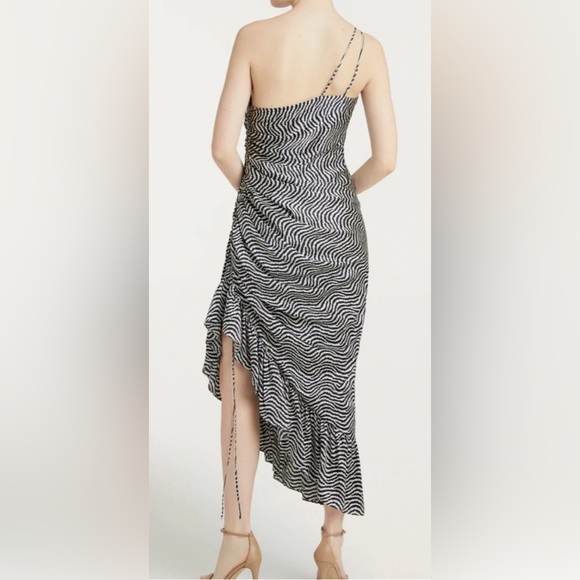 NWT Cinq a Sept Christel One-Shoulder Asymmetric Silk Midi Dress sz 8 - Picture 3 of 5
